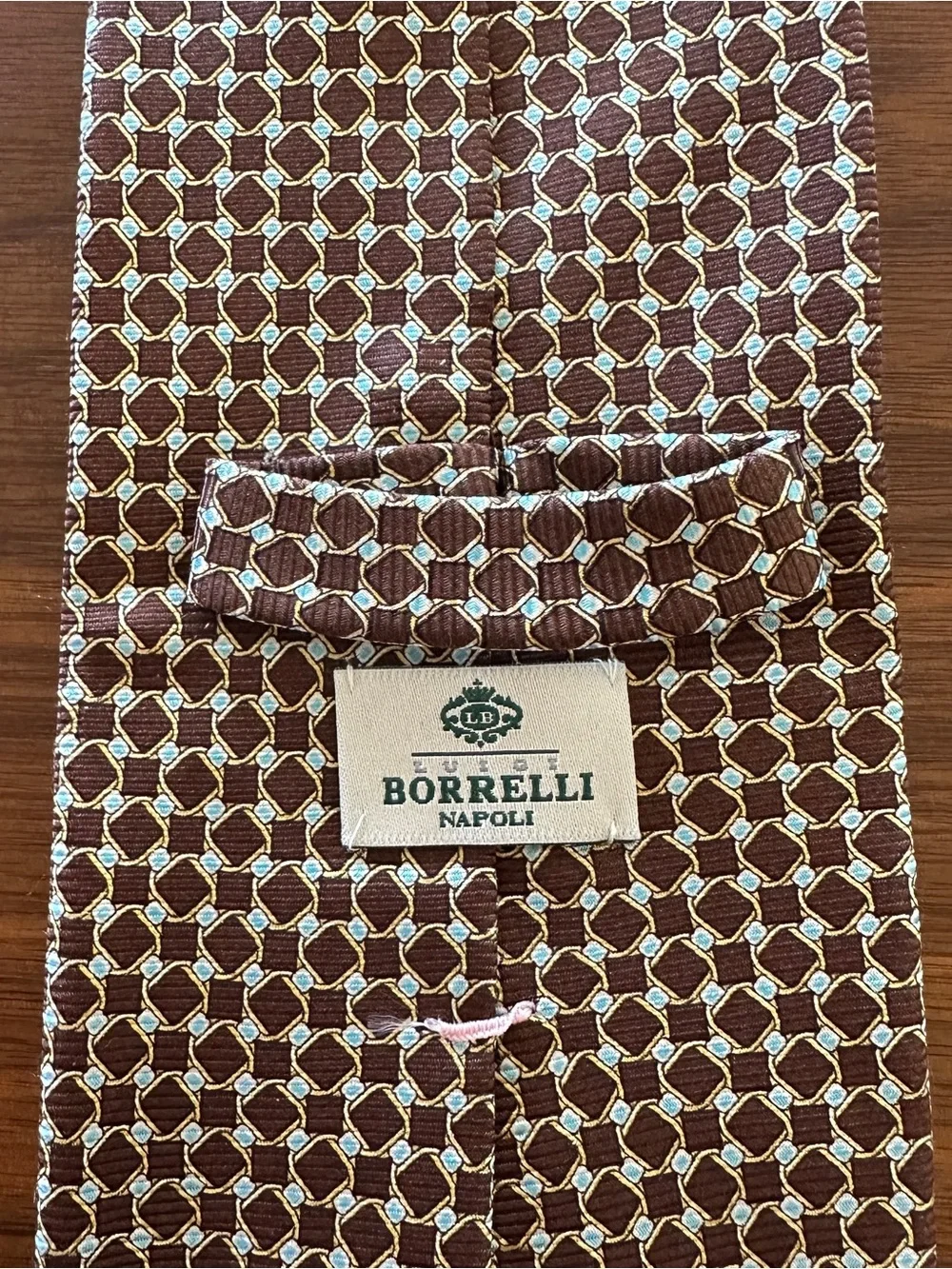 Luigi Borrelli Brown Geometric Silk Tie